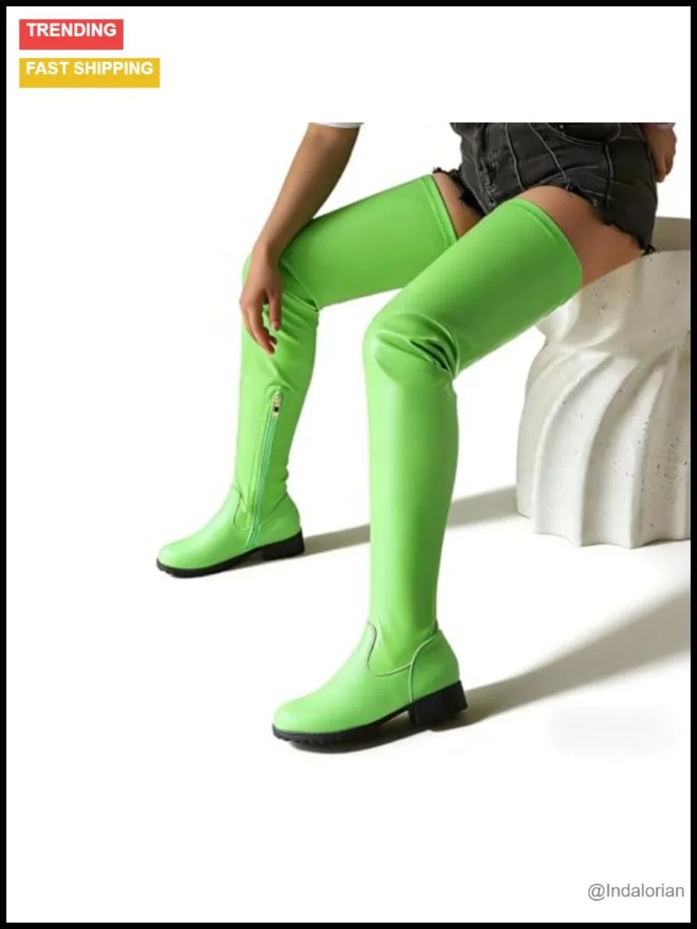 Thigh High Over the Knee Patent Leather Chunky Block Heel Boots with Side Zipper